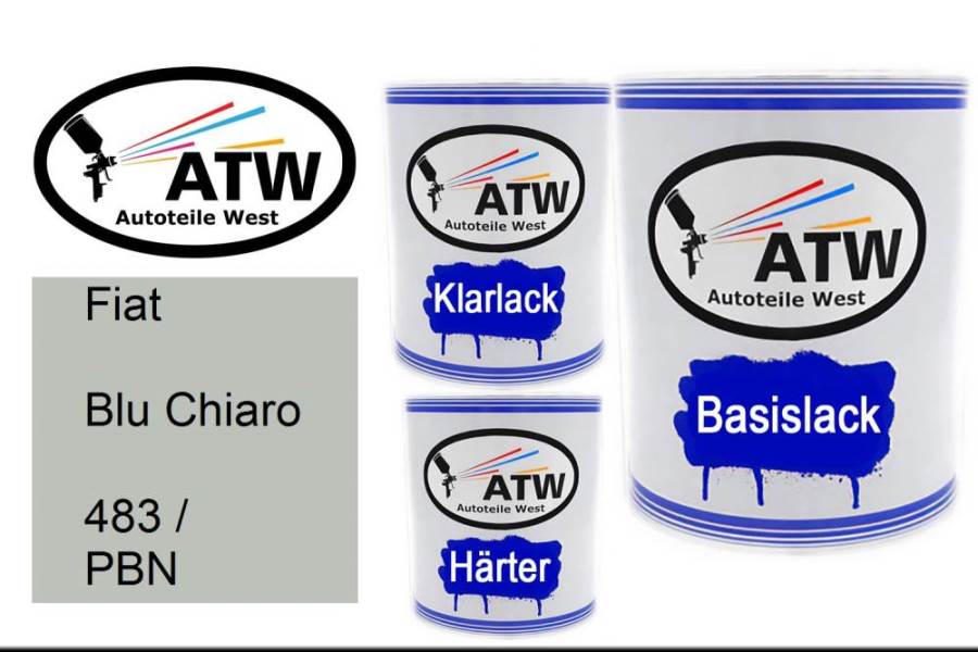 Fiat, Blu Chiaro, 483 / PBN: 1L Lackdose + 1L Klarlack + 500ml Härter - Set, von ATW Autoteile West.